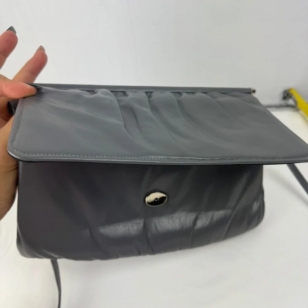 Vintage Mardane USA Gray Leather Ruched Foldover Clutch‎ Shoulder Bag